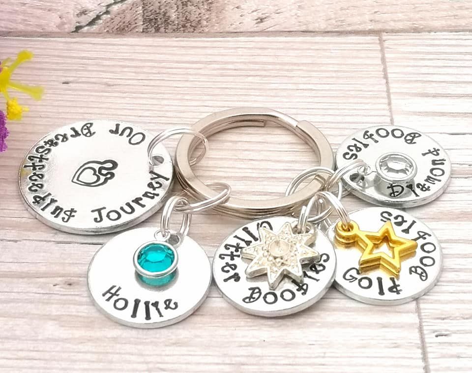 Charm keyring. Our breastfeeding Journey charm with name & award charms