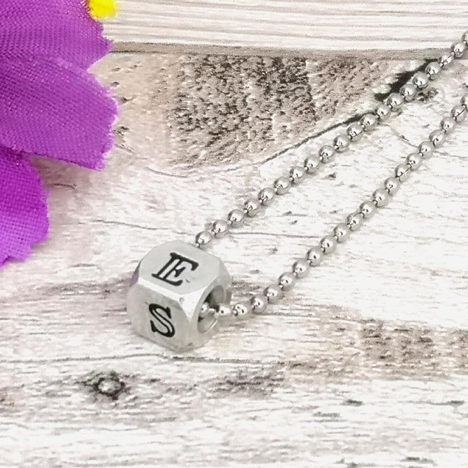 Personalised Initital Necklace | Small Cube Pendant | Tiny Initial Letter N