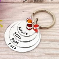 Four Stacked Disc Keyring With Four Birthstone Crystals