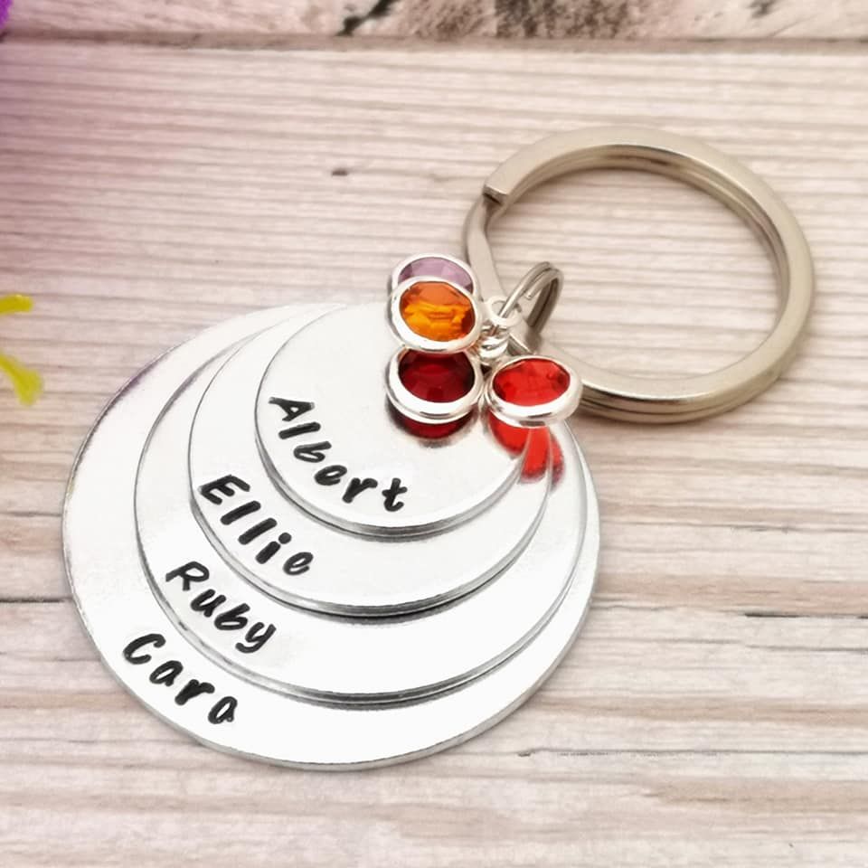Four Stacked Disc Keyring With Four Birthstone Crystals