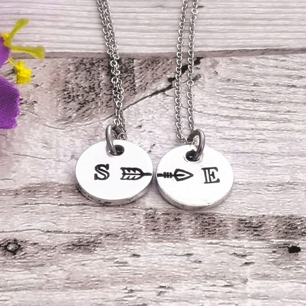 Personalised Initial Necklace Pair With Arrows