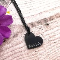 Personalised Black Heart Necklace With Black Chain