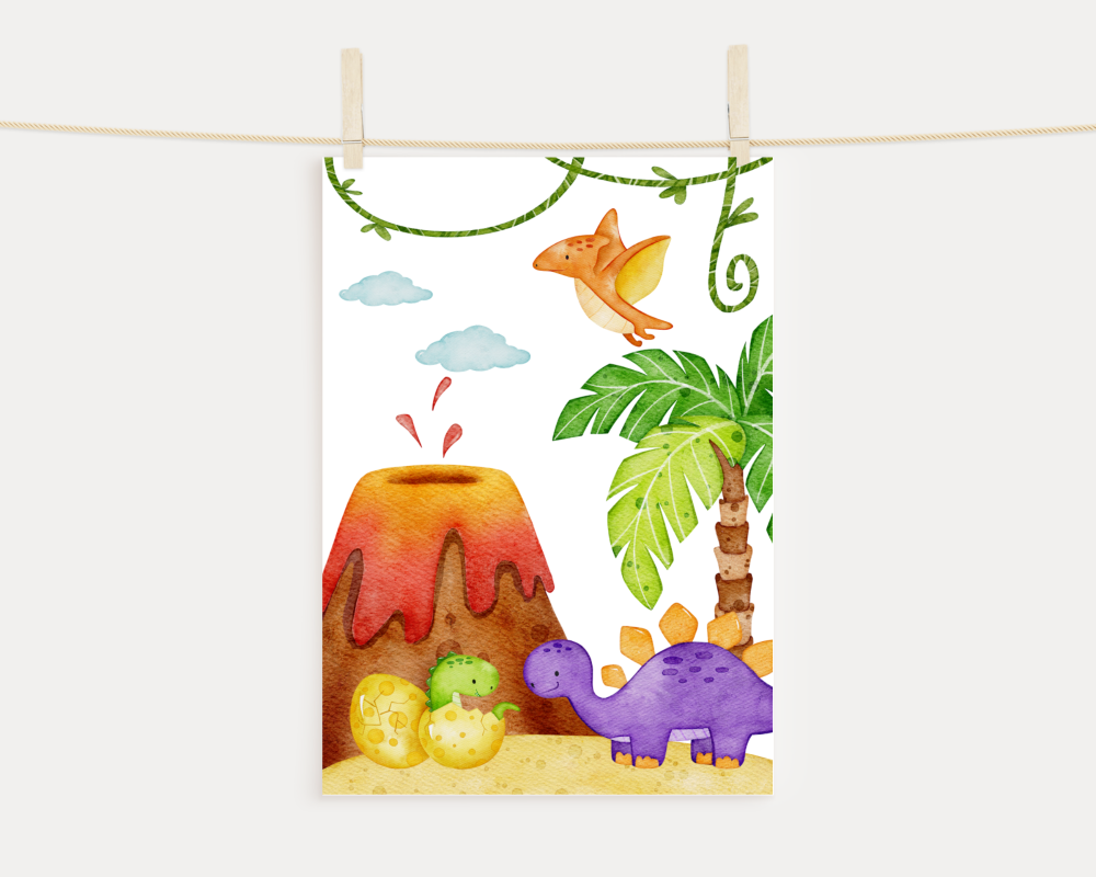 Colourful Dinosaur Scene Print