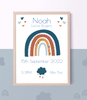 Personalised Baby Boy Birth Details Print - Blue Rainbow