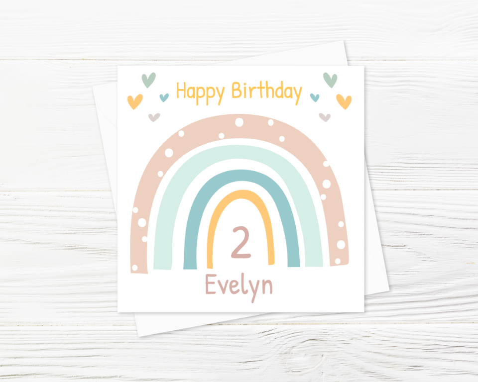 Personalised Name & Age Rainbow Happy Birthday Card - Greeting Card