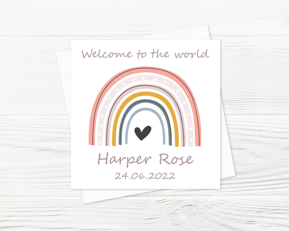 Personalised New Baby Girl Pink Rainbow Card - Greeting Card
