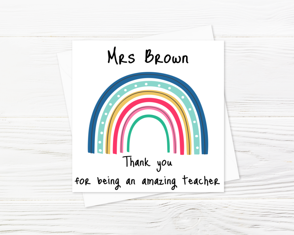 Personalised Rainbow Thank You Teacher Card - Greeting Cards