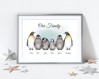 Personalised Penguin Family Name Print