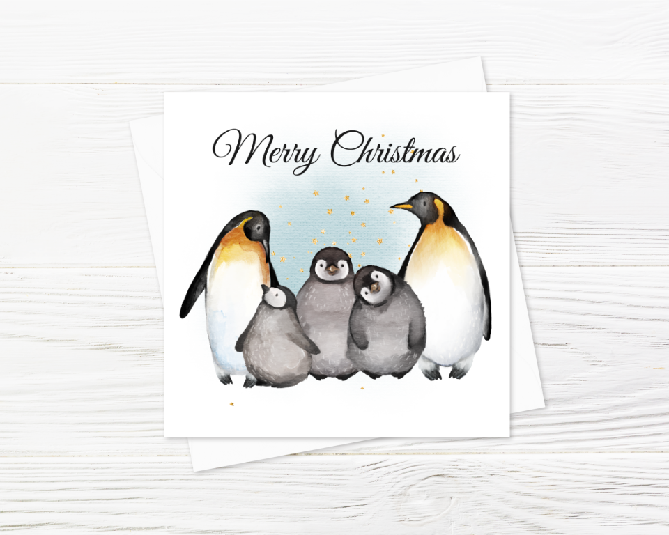 Penguin Family Merry Christmas Card - Family Of 5