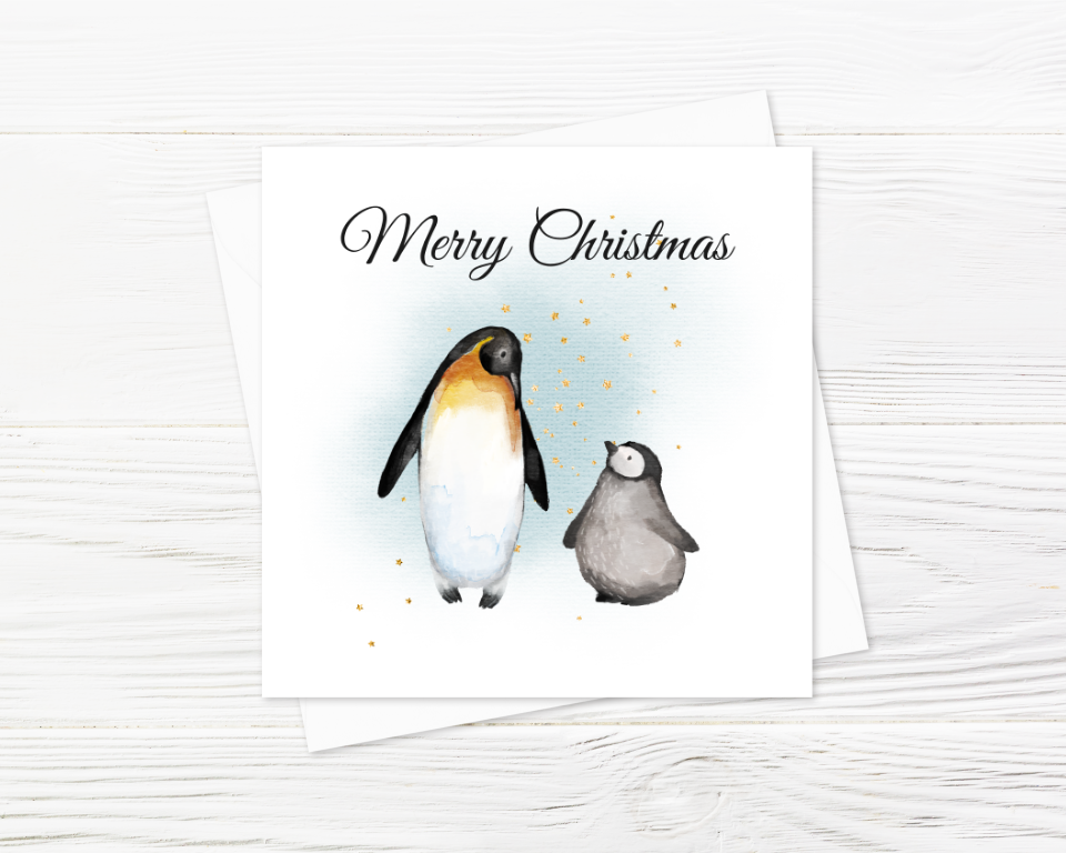Penguin Family Merry Christmas Card - Family Of 2