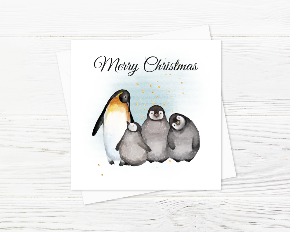Penguin Family Merry Christmas Card - Family Of 4