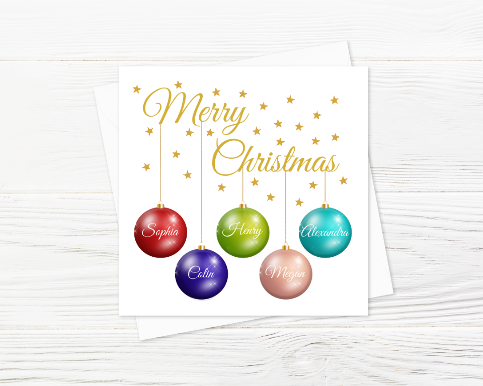 Personalised Family Christmas Card - Baubles
