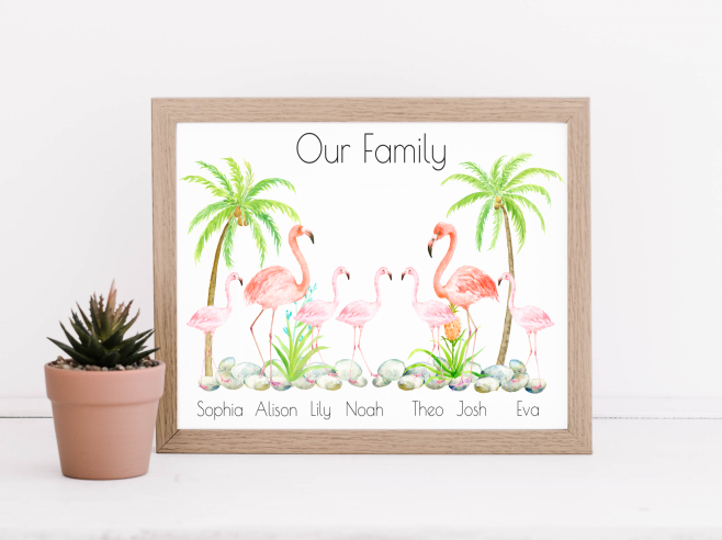 Personalised Flamingo Family Name Print