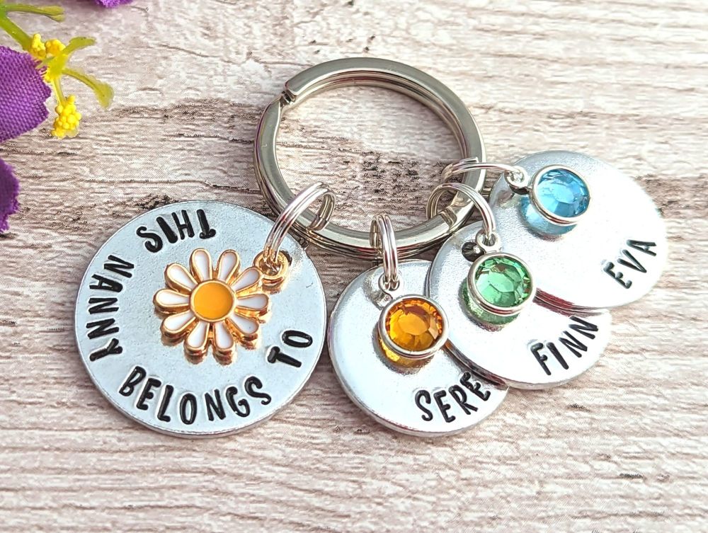 This Nanny Belongs To Personalised Keyring With Birthstone Crystals