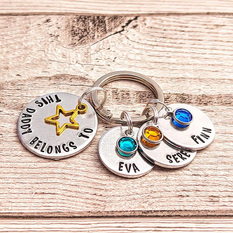 This Daddy Belongs To Personalised Keyring With Birthstone Crystals