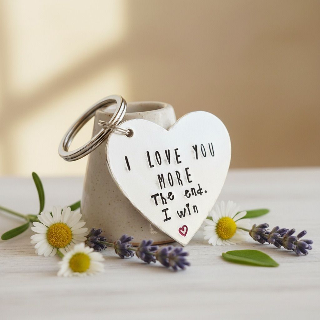 I Love You More Keyring – Aluminium Heart Keyring