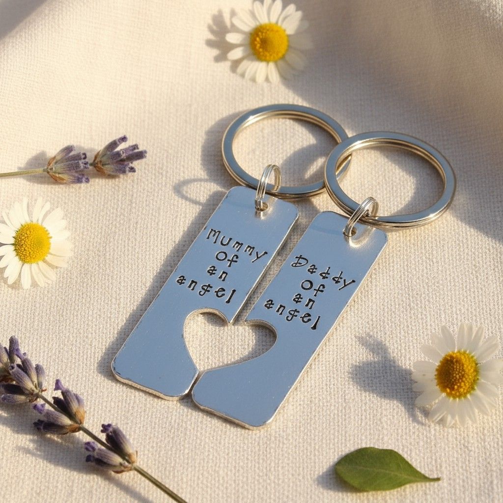 Mummy & Daddy of an Angel Keyring Set – Baby Loss Memorial Keepsake