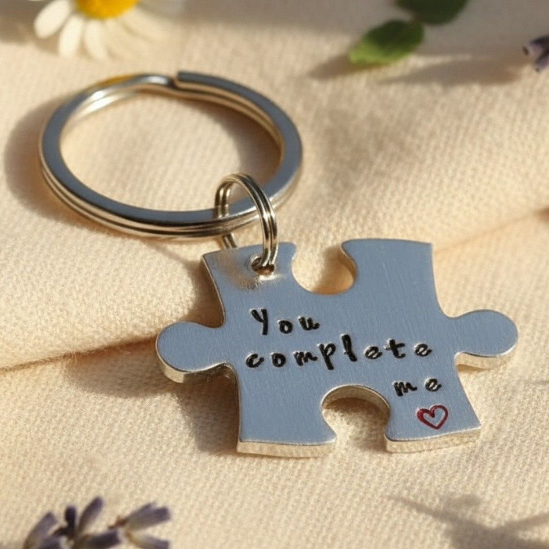 You Complete Me Jigsaw Keyring – Aluminium Puzzle Piece Keepsake