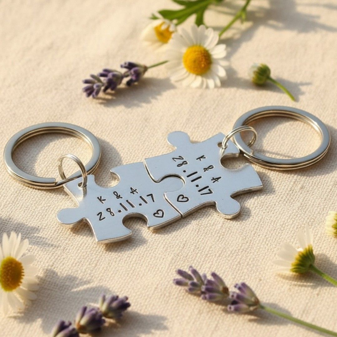 Personalised Puzzle Piece Keyring Set – Pair of Jigsaw Couple Keyrings