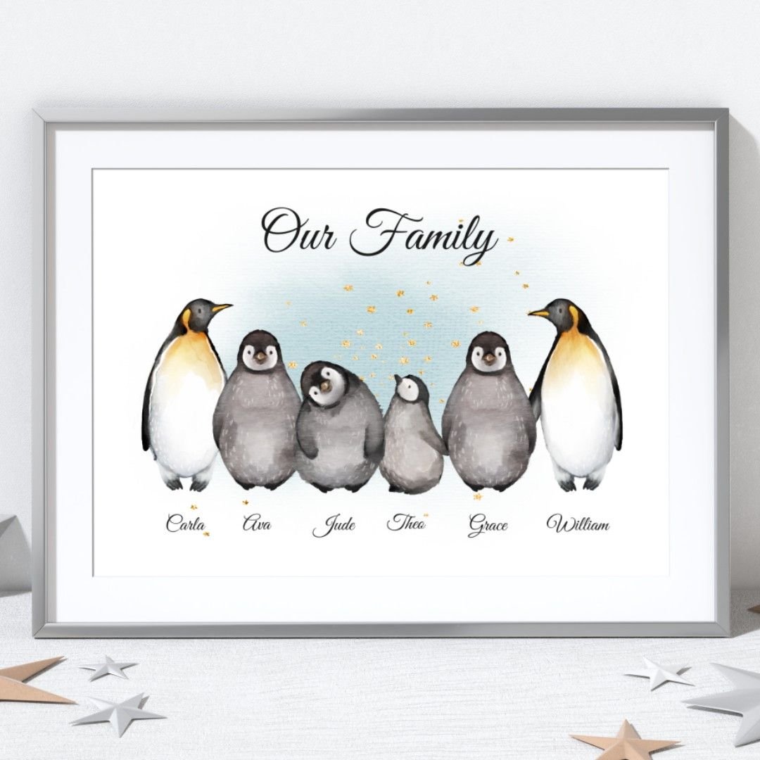 Personalised Penguin Family Print – Custom Winter & Christmas Wall Art
