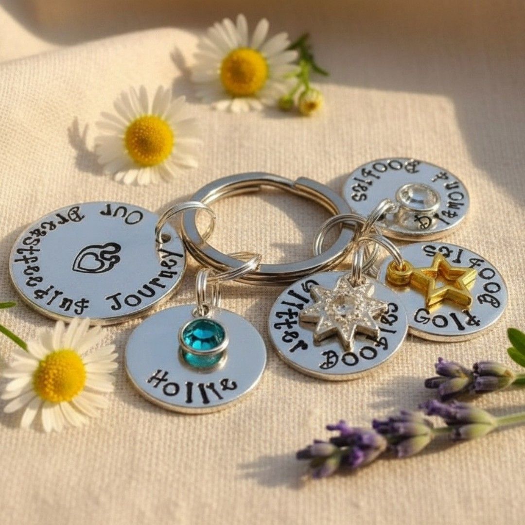 Personalised Breastfeeding Journey Keyring with Baby Name, Birthstone & Milestone Charms