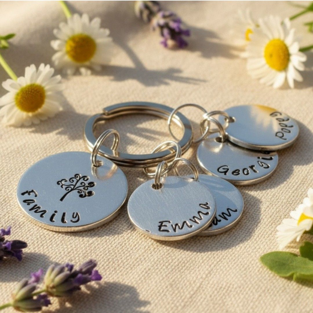 Personalised Family Tree Keyring – Keepsake Name Discs Gift