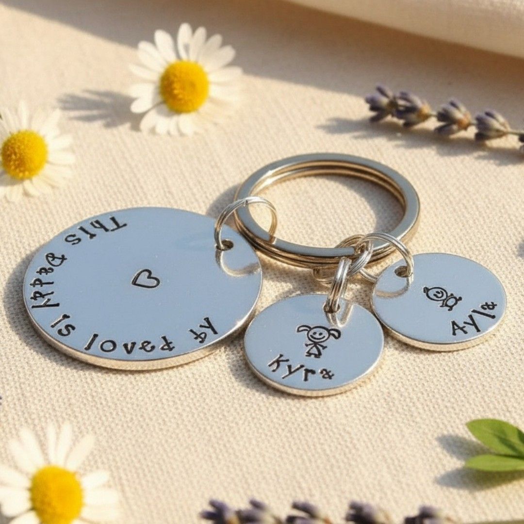 Personalised “This Daddy Belongs To” Keyring – Children’s Names & Stick Figure Charms