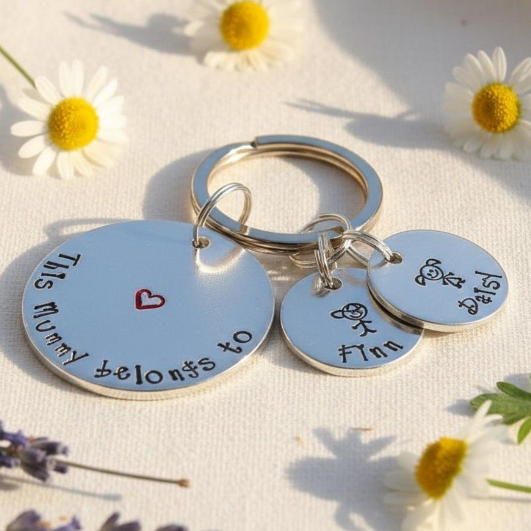 Personalised “This Mummy Belongs To” Keyring – Children’s Names & Stick Figure Charms