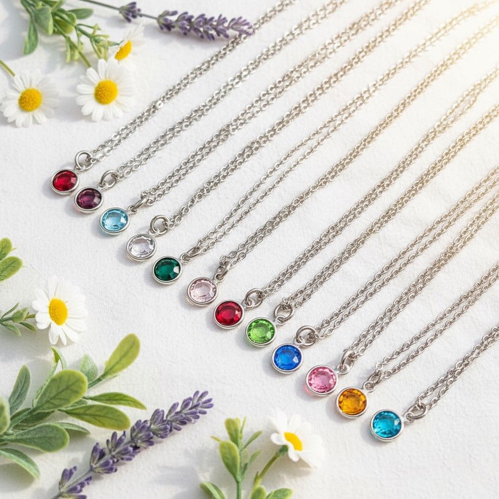Birthstone Necklace – Dainty Crystal Pendant for All 12 Birth Months