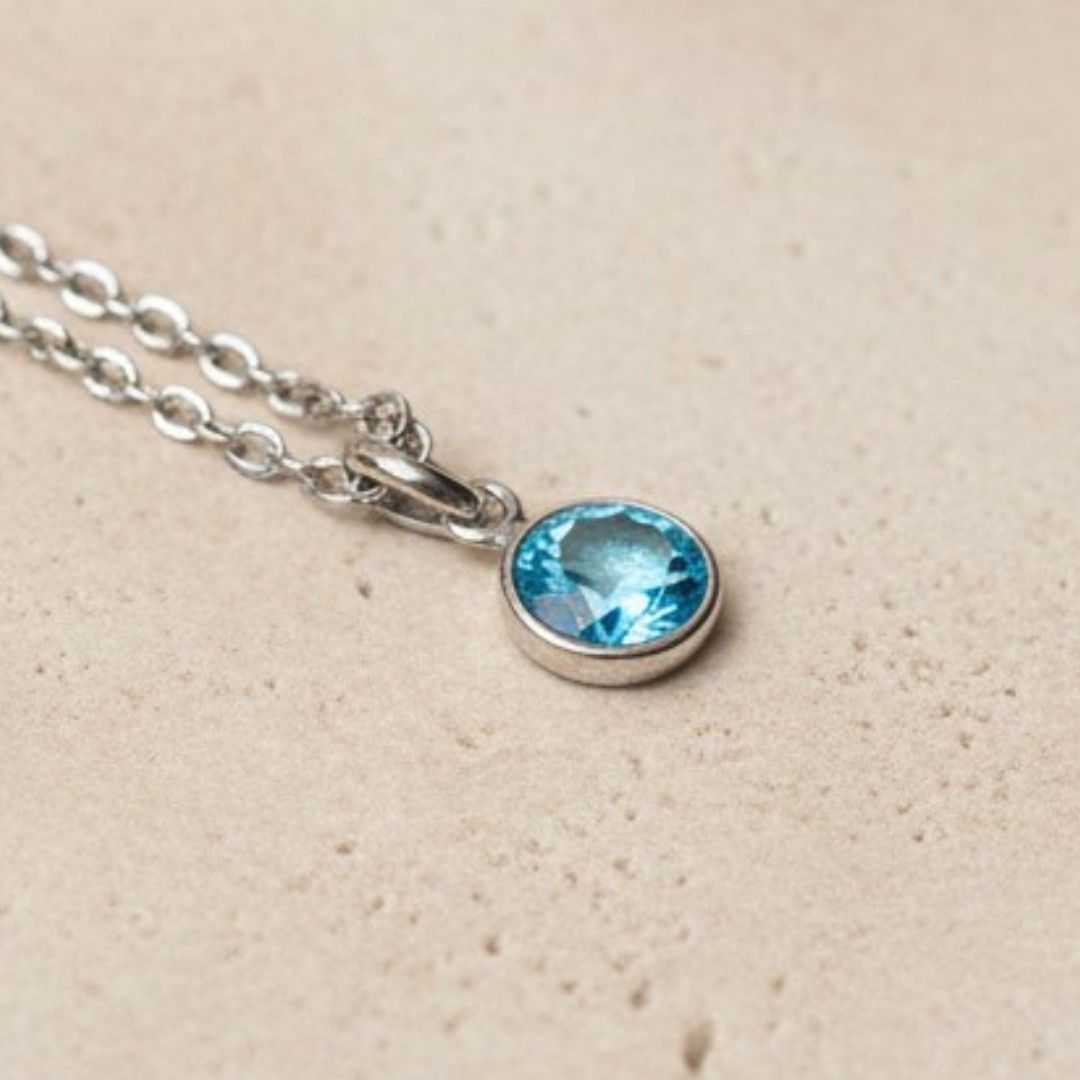 March Birthstone Necklace – Aquamarine Crystal Pendant