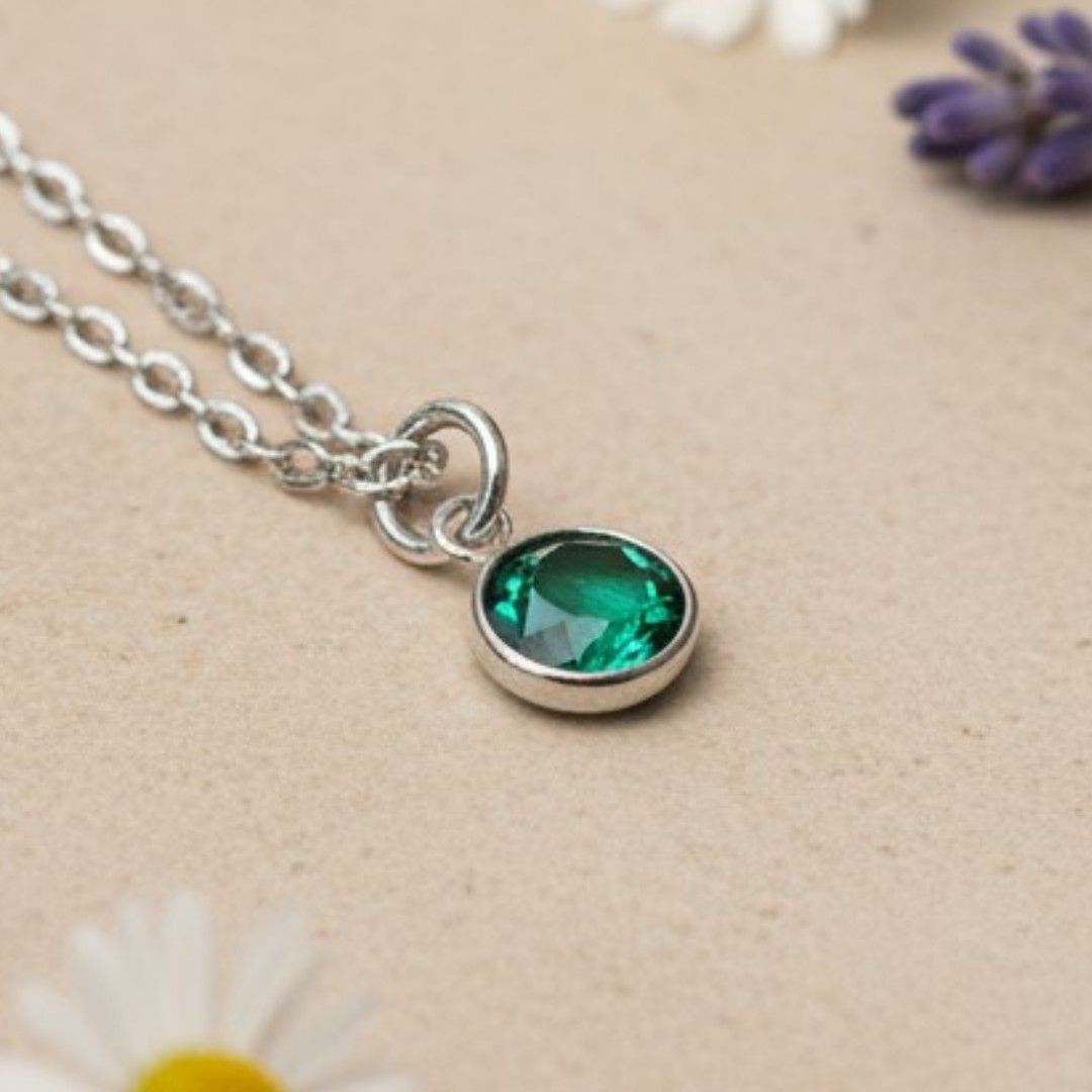 May Birthstone Necklace – Emerald Crystal Pendant