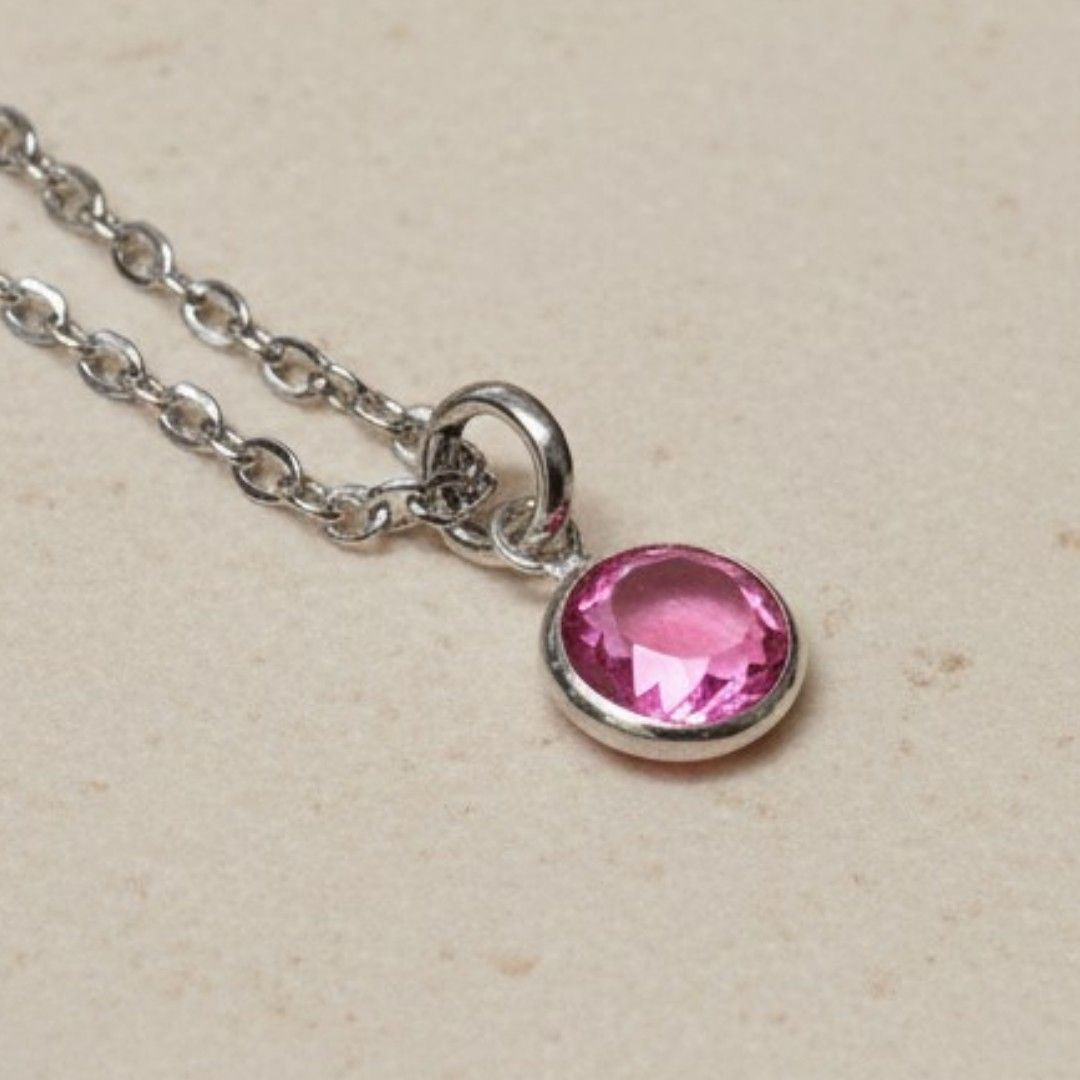 October Birthstone Necklace – Pink Rose Crystal Pendant