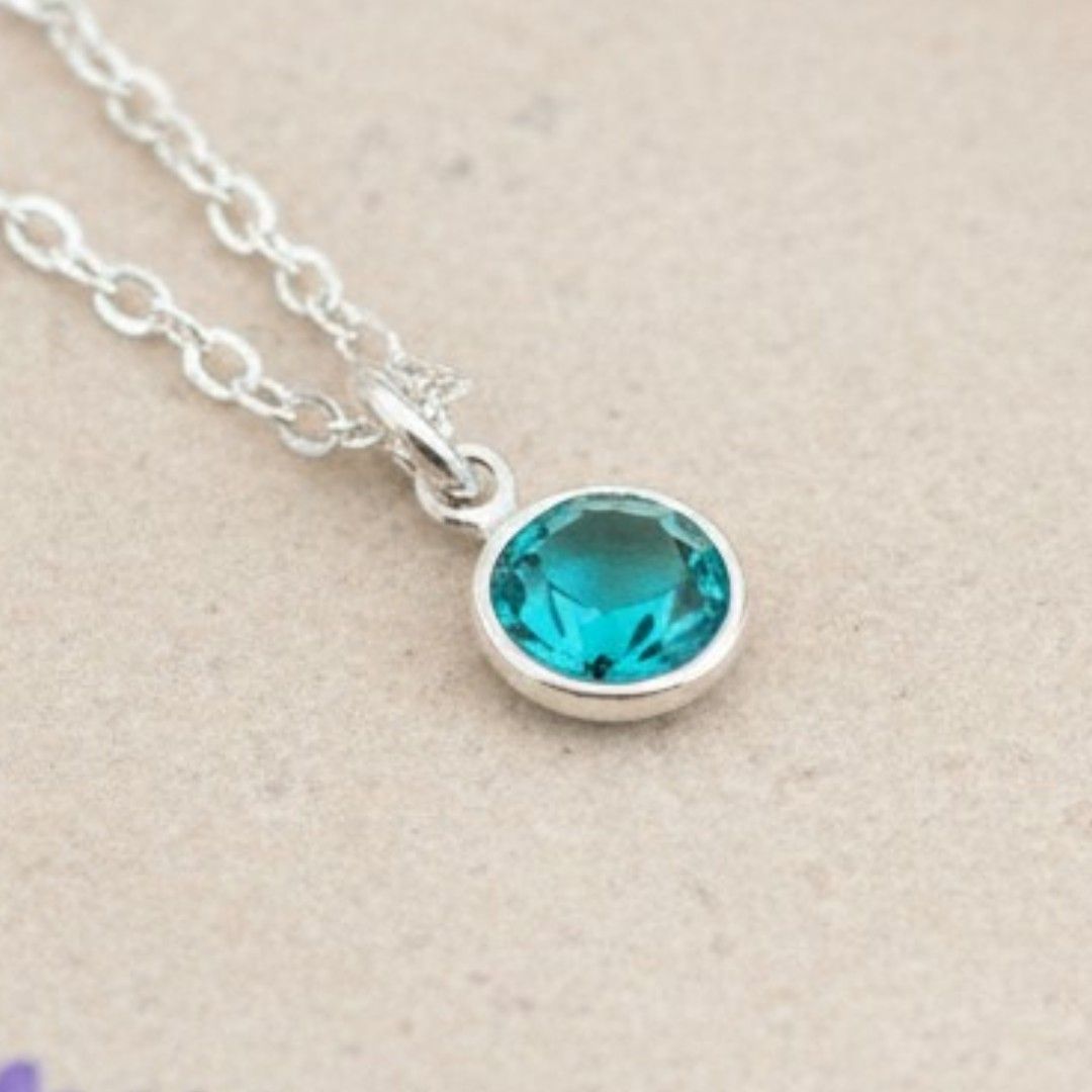 December Birthstone Necklace – Blue Zircon Crystal Pendant