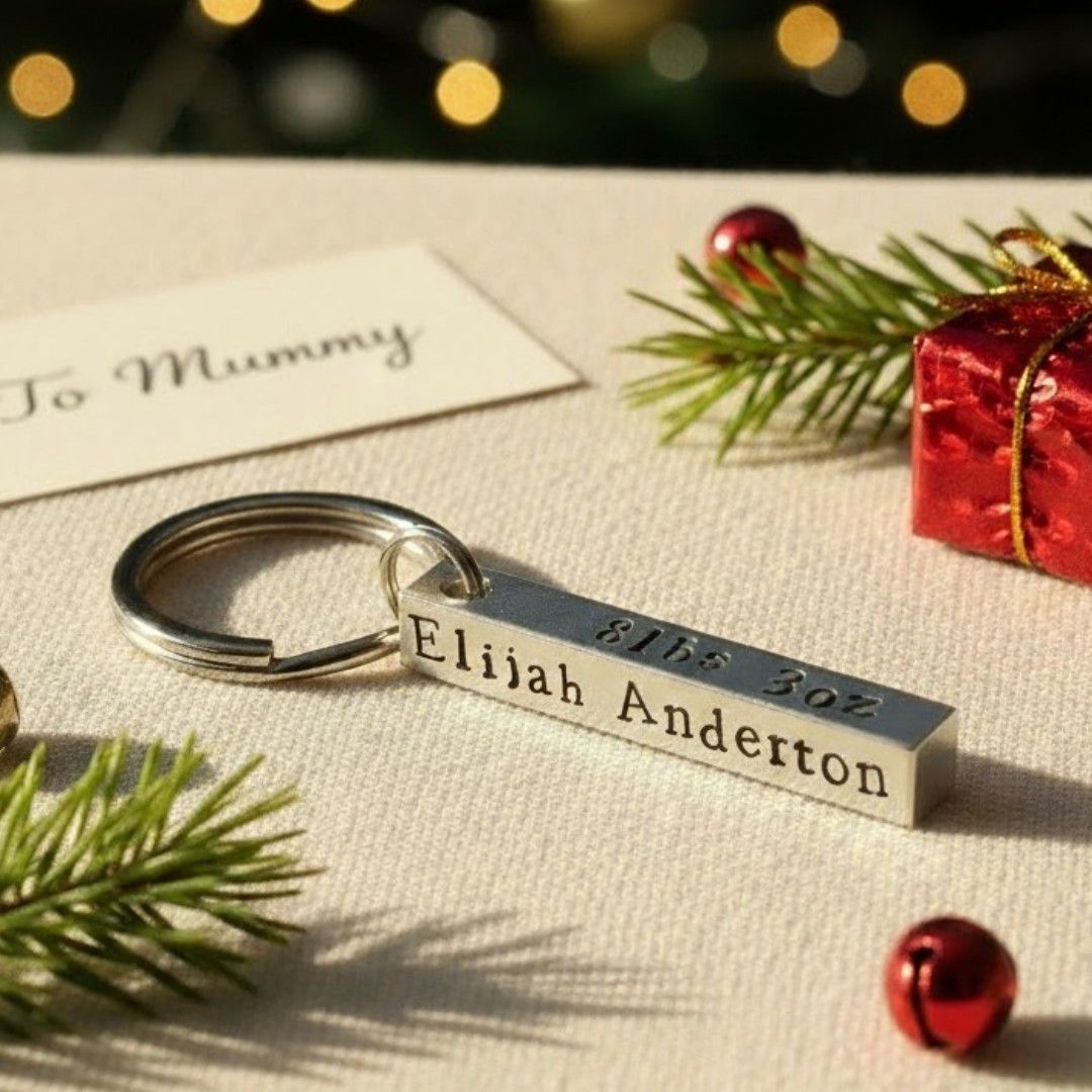 Christmas Personalised Baby Birth Details Keyring for Mum