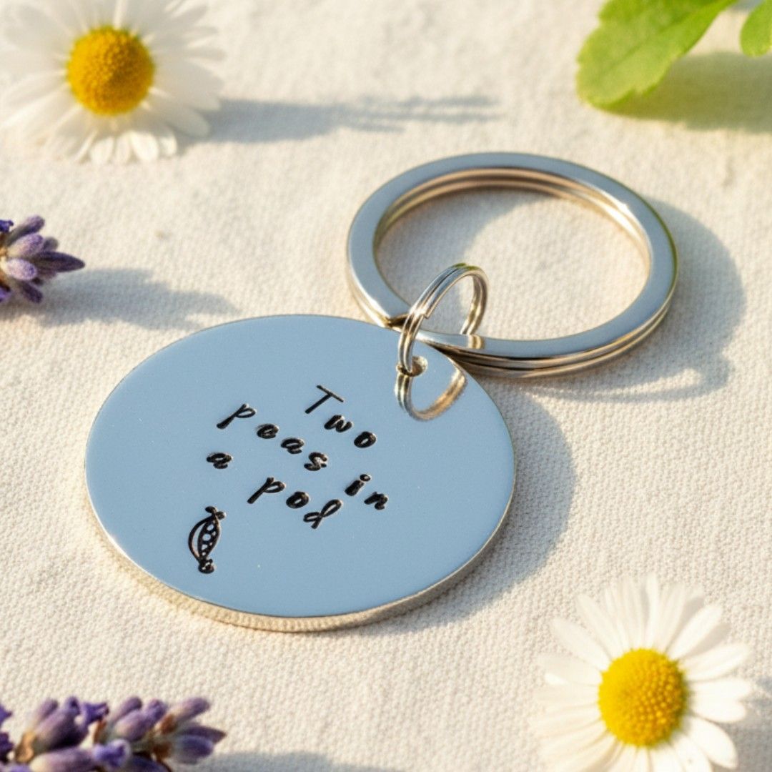 Two Peas in a Pod Keyring – Handmade Aluminium Keepsake