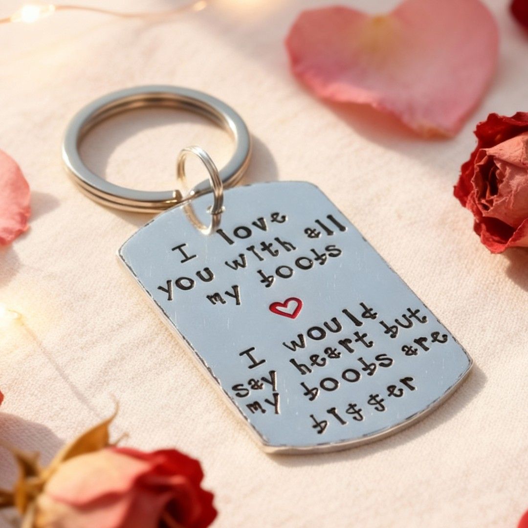 Funny Valentine&rsquo;s Keyring &ndash; I Love You With All My Boobs Gift for Him