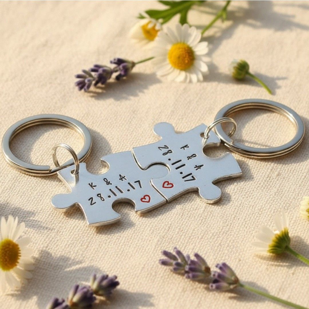 Personalised Puzzle Piece Keyring Set &ndash; Pair of Jigsaw Couple Keyrings