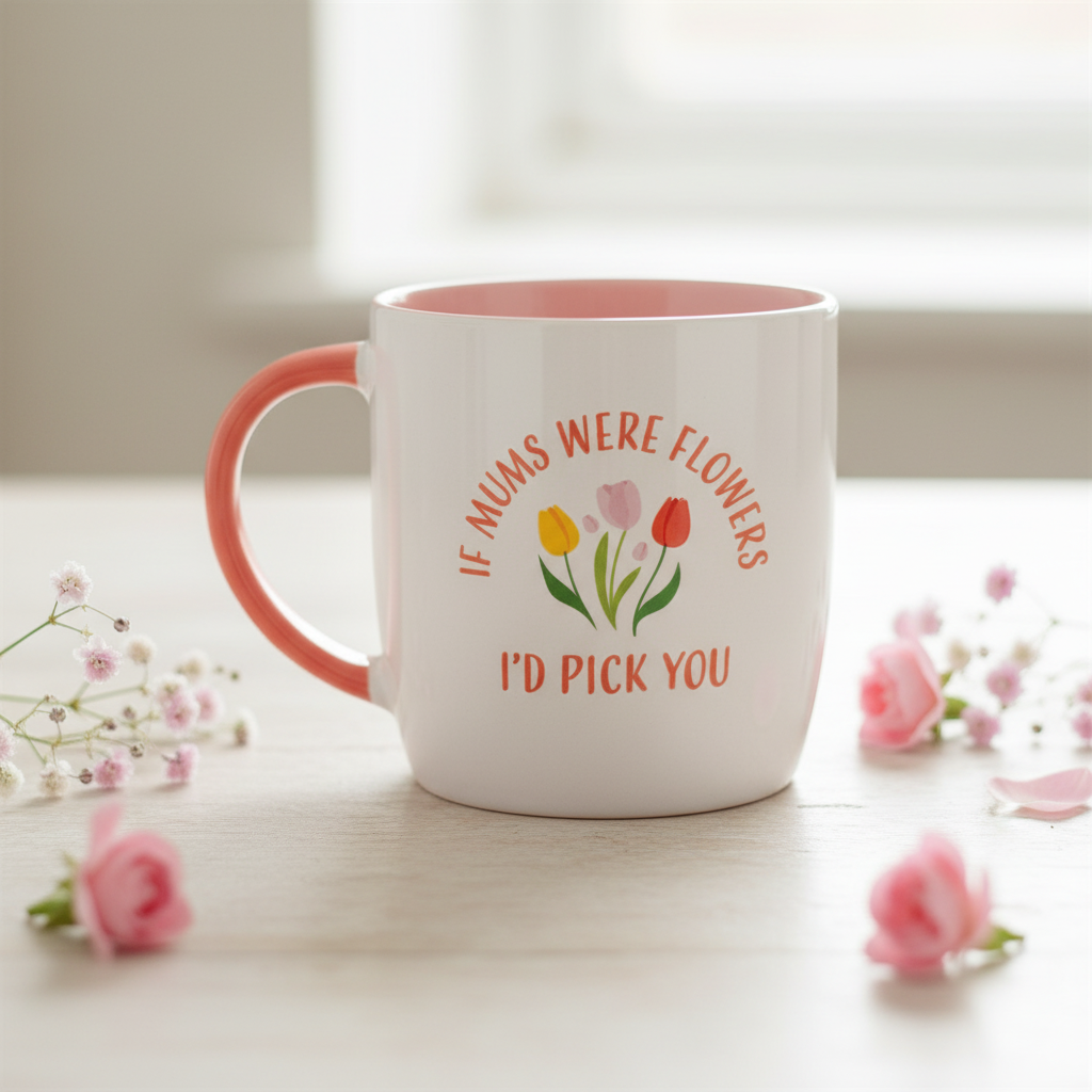 Mum tulip mug with floral design and sentimental quote