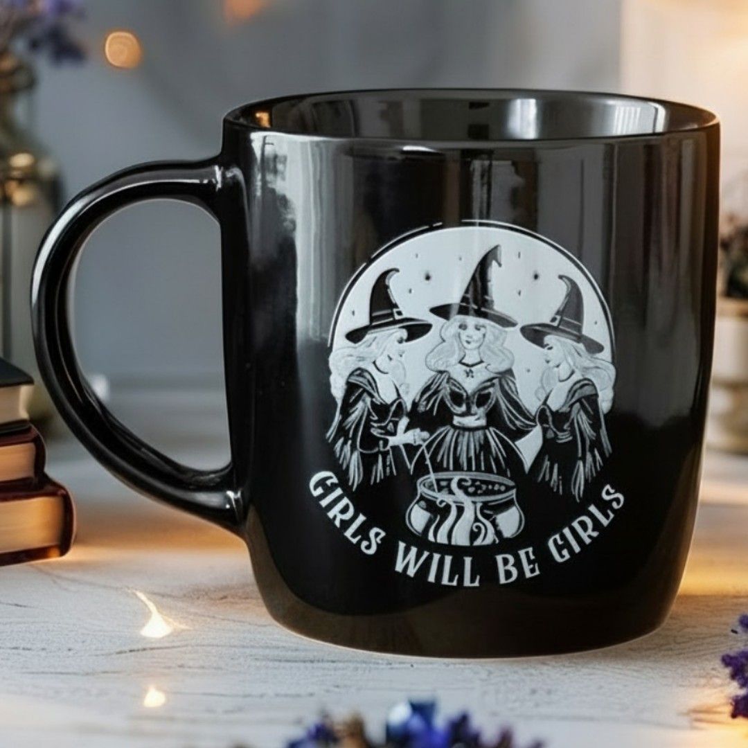 Girls Will Be Girls Witch Mug &ndash; Cauldron Illustration