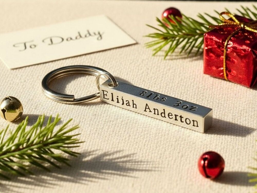 Personalised Baby Birth Details Keyring for Dad