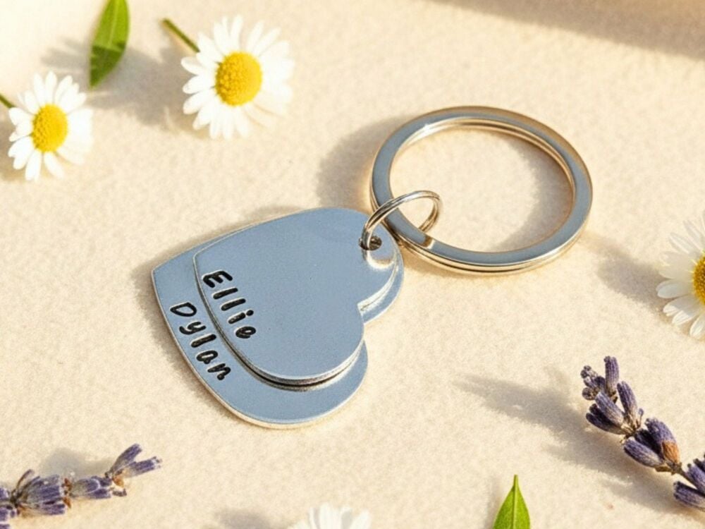 Personalised Two Heart Name Keyring