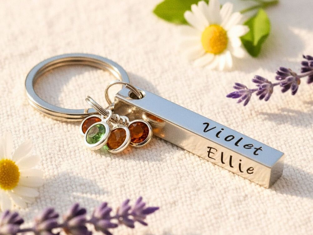 Personalised Birthstone Bar Keyring