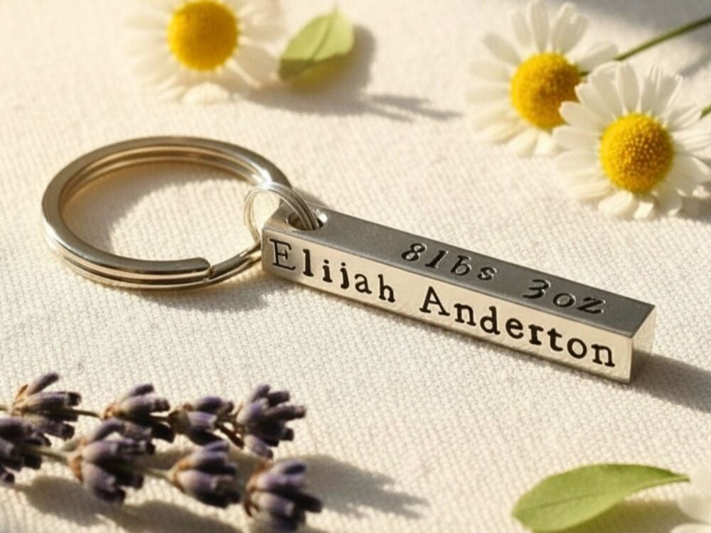 Personalised Baby Birth Details Keyring