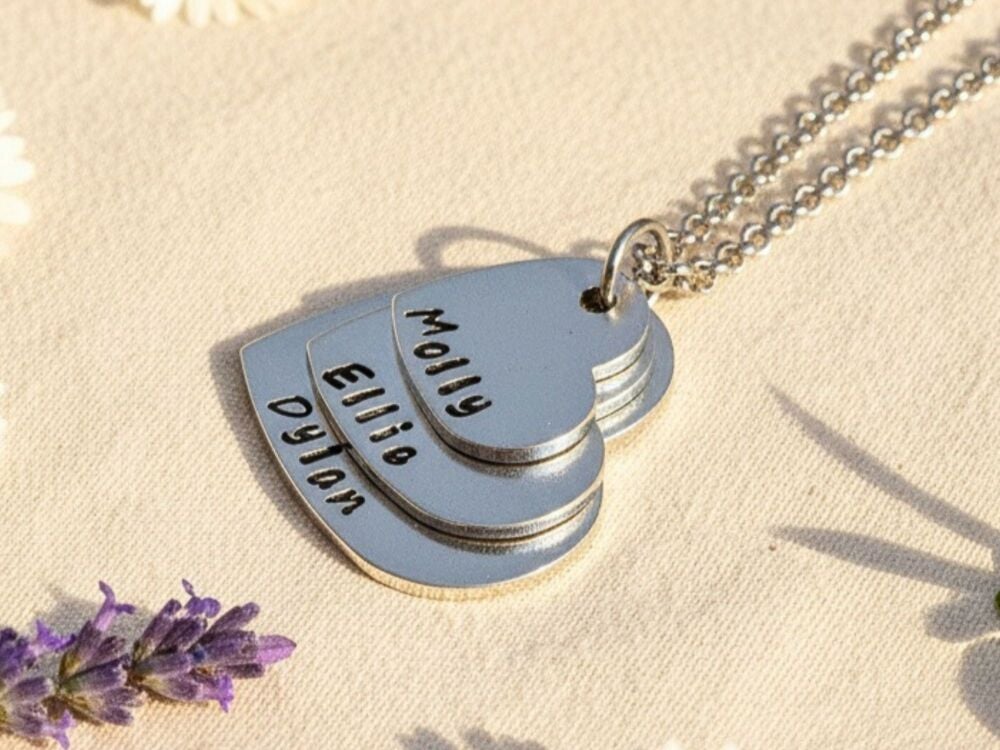 Personalised Three Heart Name Necklace