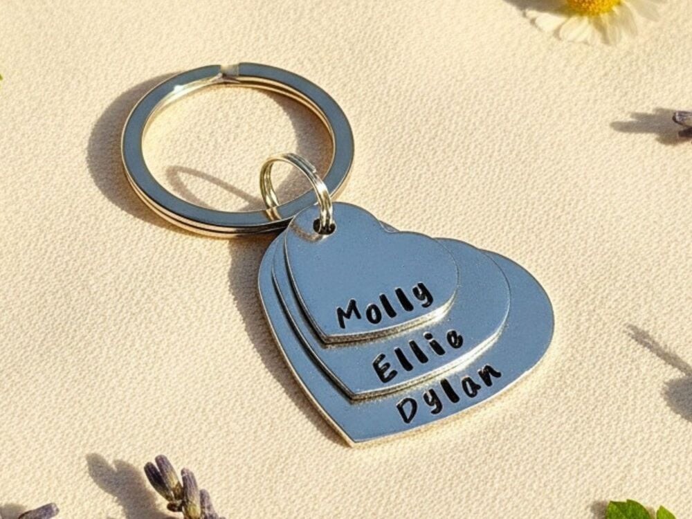 Personalised Three Heart Name Keyring
