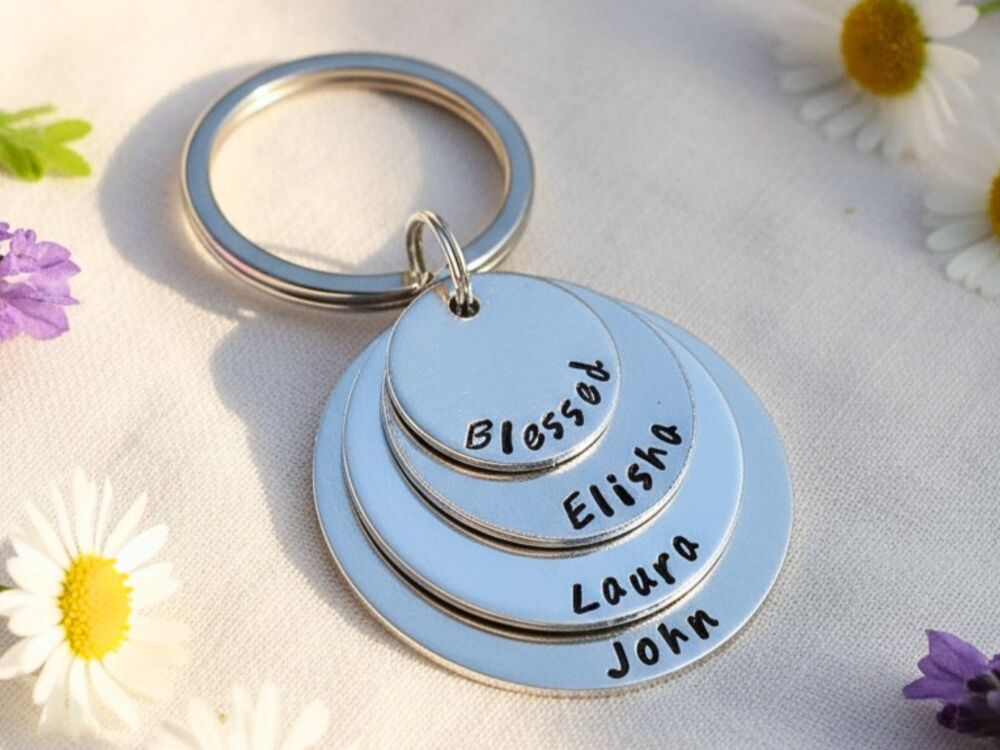 Personalised four disc name keyring handmade in Somerset