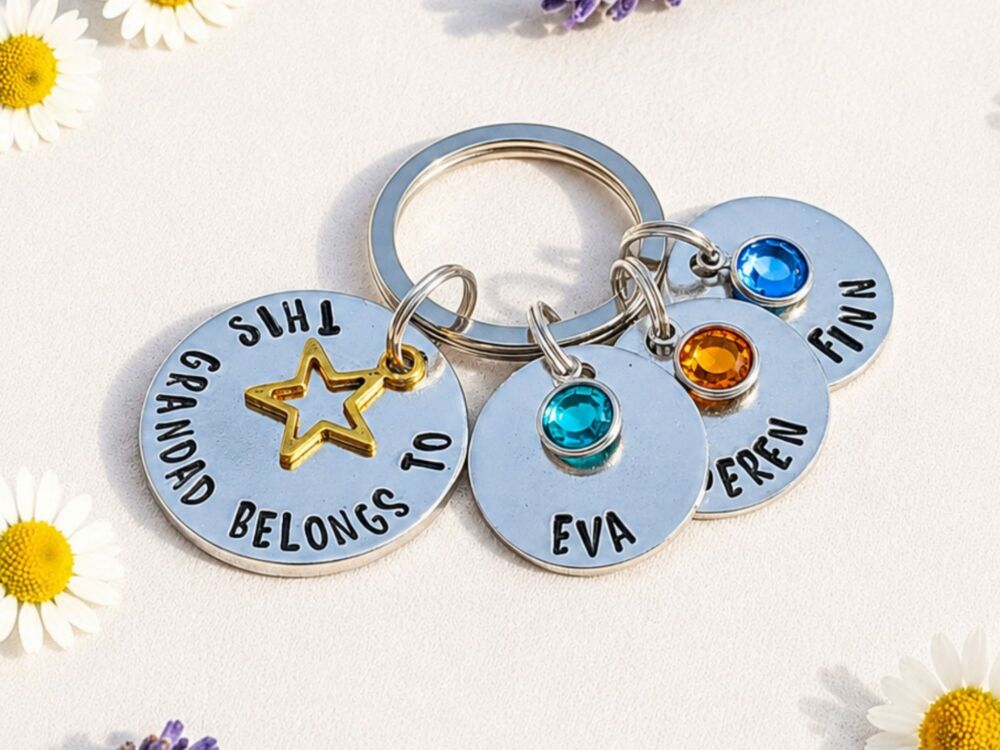 This Grandad Belongs To Star Birthstone Keyring