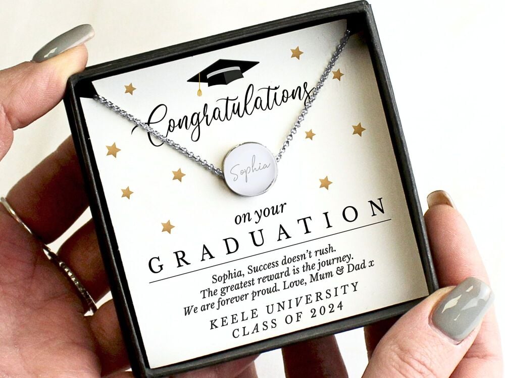 Personalised Graduation Name Necklace with Message Card