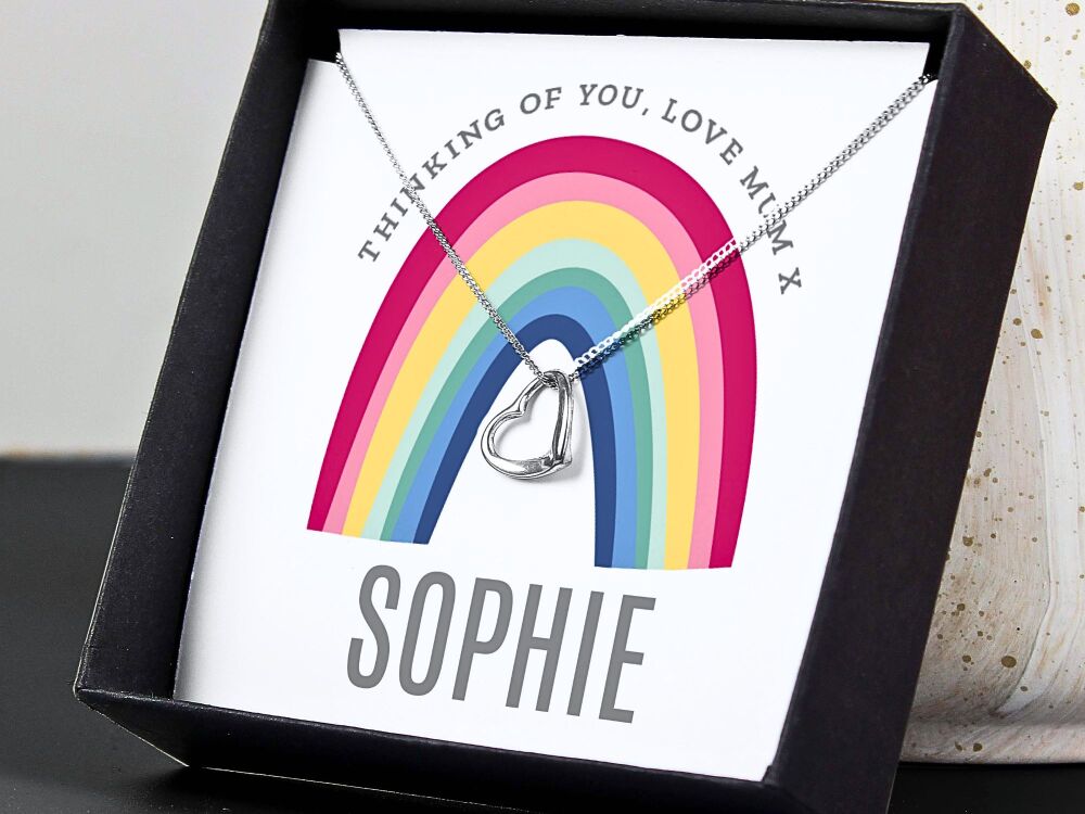 Heart Necklace with Personalised Rainbow Message Card