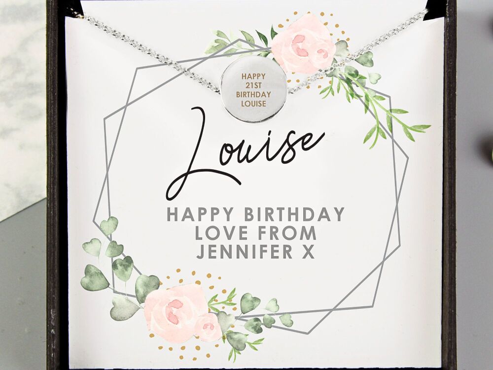Personalised Engraved Necklace with Botanical Message Card